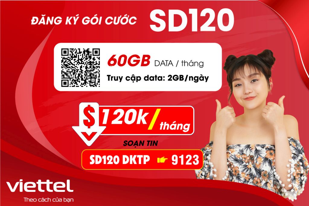 SD120 Viettel - gói cước Siêu DATA 60GB/tháng chỉ 120.000 đồng SD120 Viettel - gói cước Siêu DATA 60GB/tháng chỉ 120.000 đồng