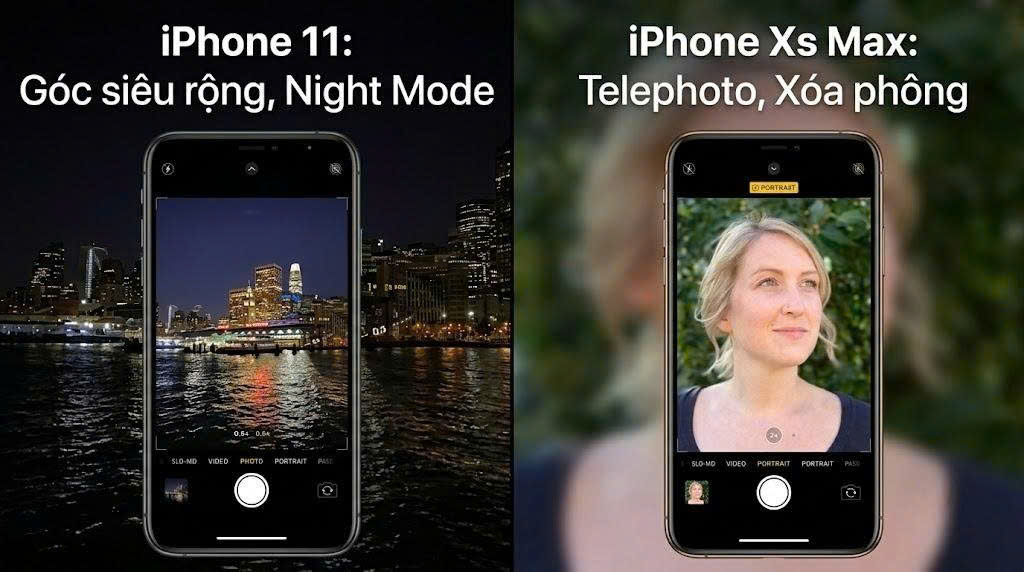 Góc siêu rộng Night Mode của iPhone 11 và 1 ảnh xóa phông Tele của Xs Max