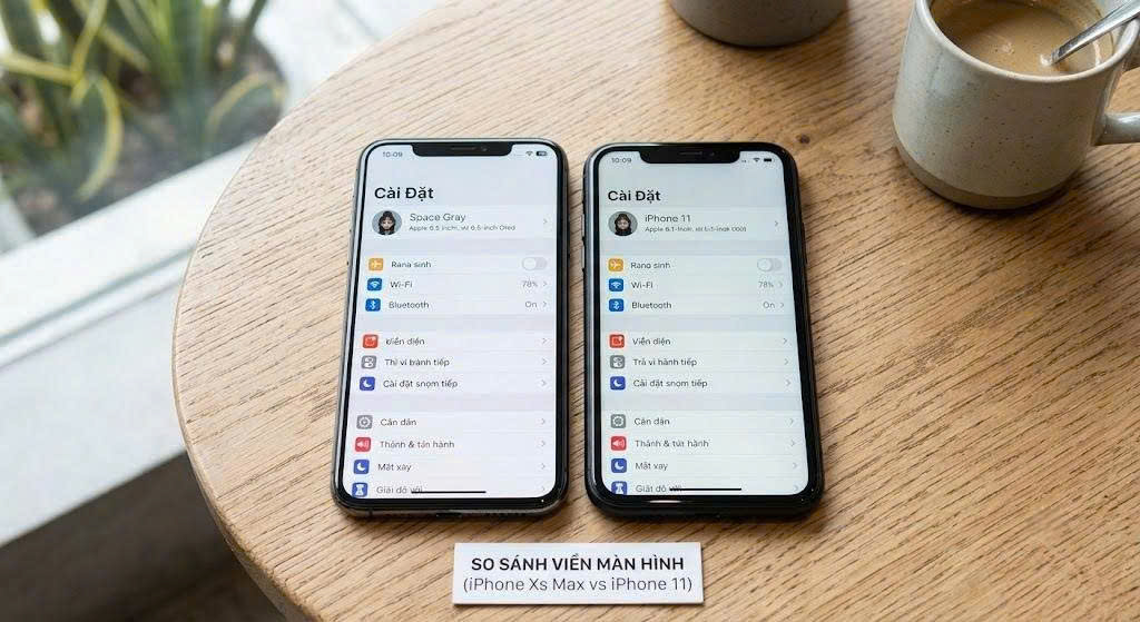 Hình chụp iPhone Xs Max và iPhone 11 đặt cạnh nhau