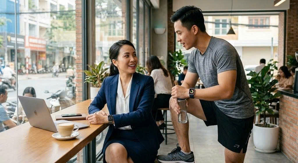 2 khách hàng &ndash; 1 đeo Series 6 vest công sở, 1 đeo SE 2023 đồ thể thao