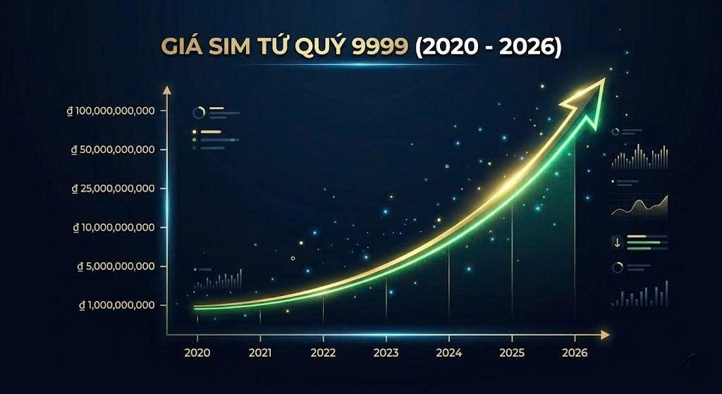  Biểu đồ giá SIM Tứ Quý 9 tăng dần qua các năm 2020-2026