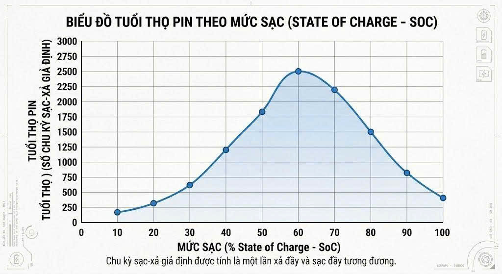 Biểu đồ tuổi thọ pin theo mức sạc 