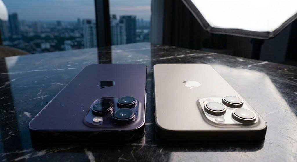 Hình ảnh thực tế một chiếc iPhone 14 và iPhone 15 Like New