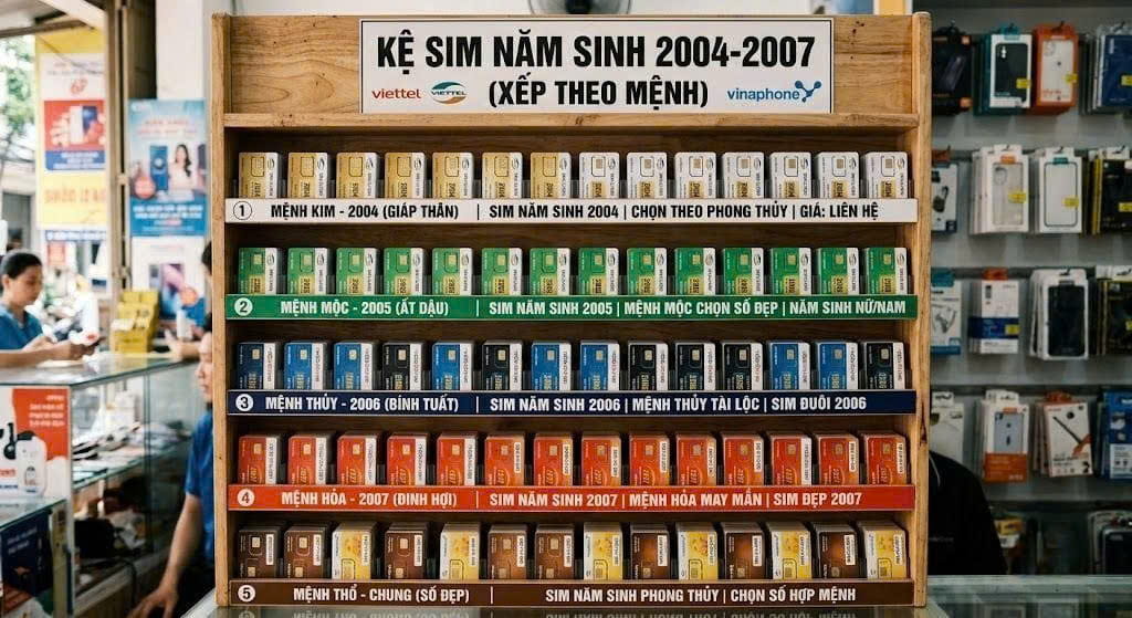 Kệ sim năm sinh 2004-2007 xếp theo mệnh