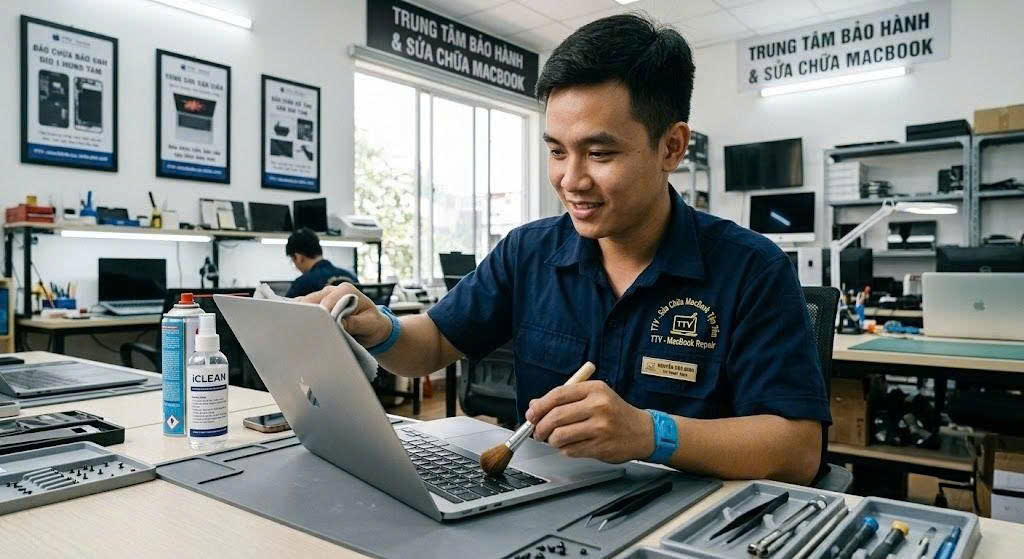 Kỹ thuật viên vệ sinh MacBook tại Tứ Uyên