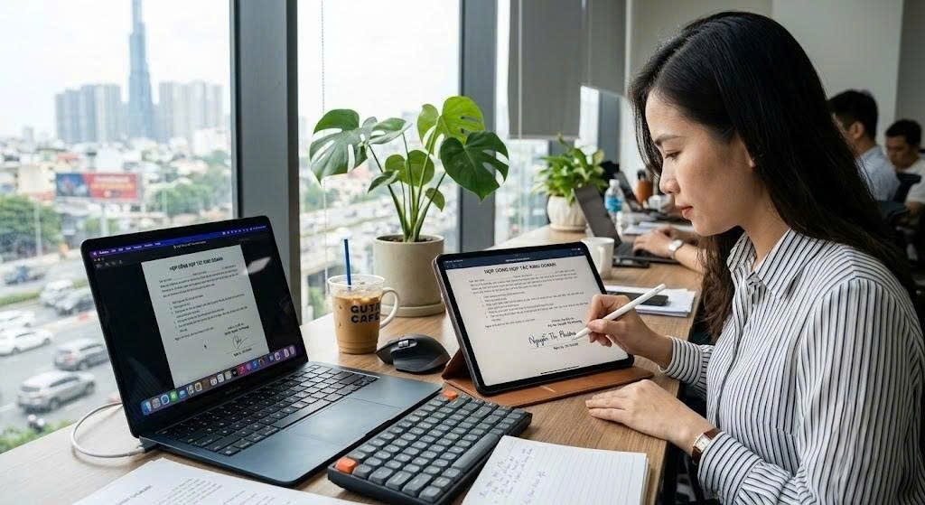Ký hợp đồng PDF bằng Apple Pencil qua Sidecar