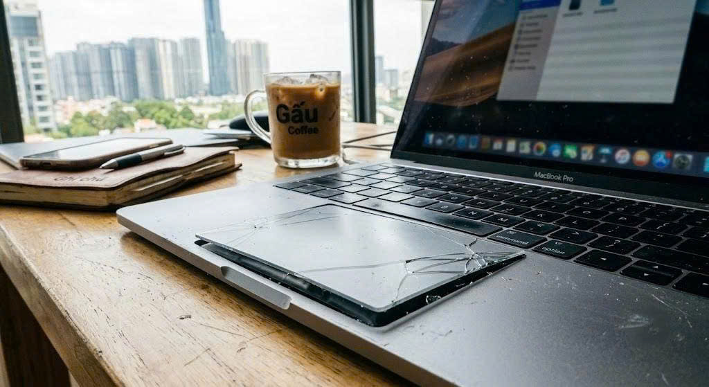 MacBook phồng pin đội trackpad  