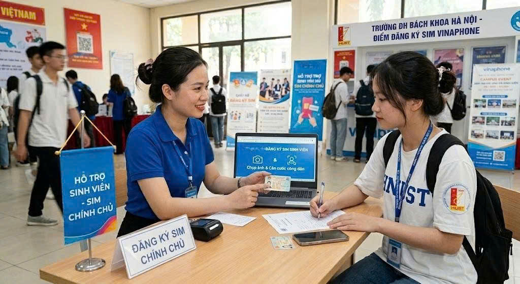 Nhân viên Tứ Uyên đăng ký chính chủ cho sinh viên tại quầy