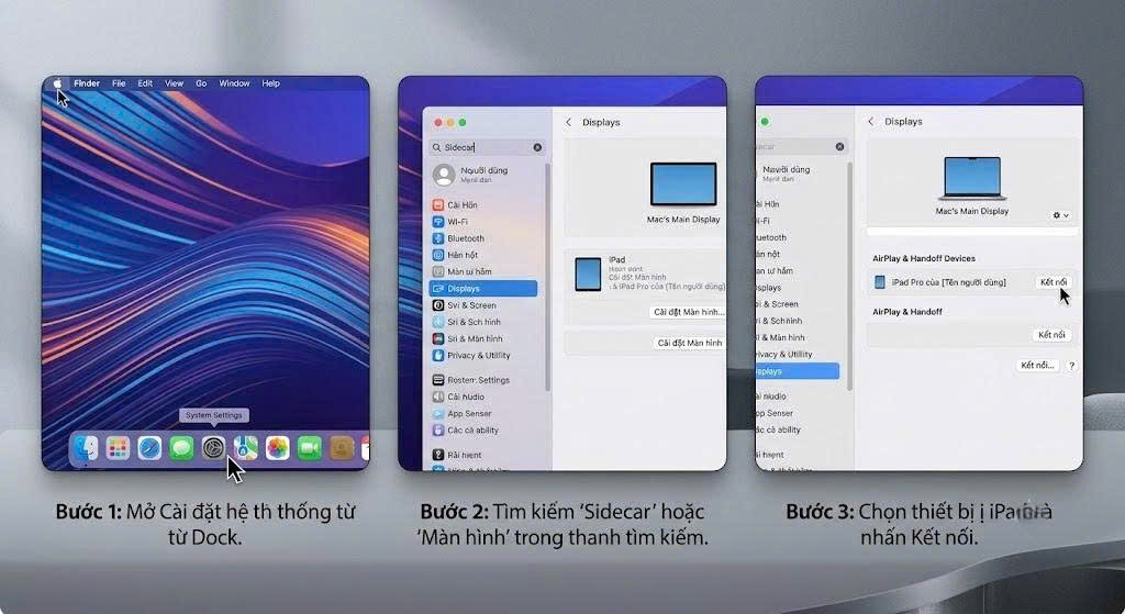 Screenshot 3 bước bật Sidecar trên macOS Sonoma