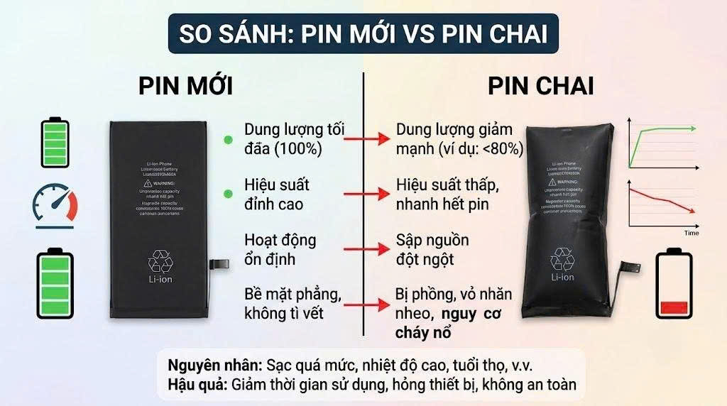 Pin mới vs pin chai so sánh  