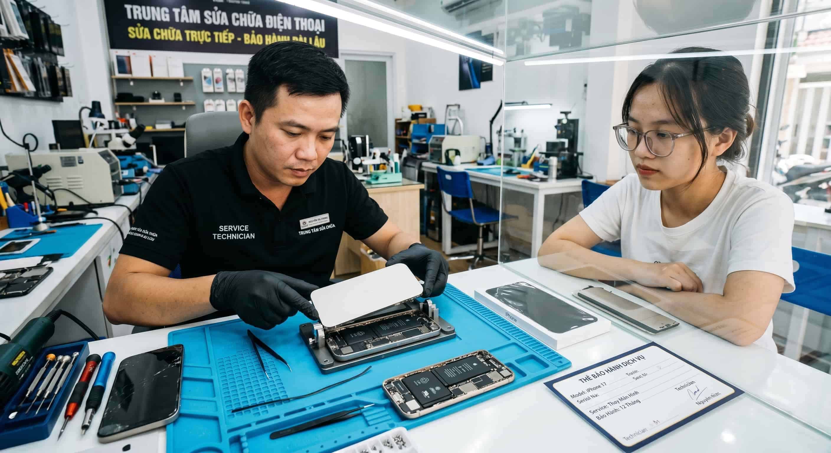 nhân viên sửa máy