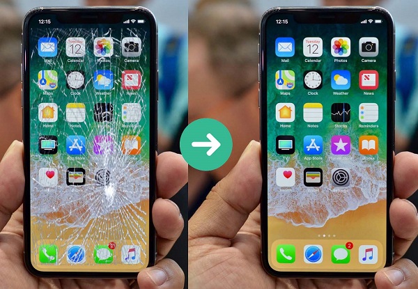 màn hình iphone x trước và sau khi được ép kính